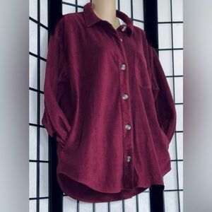 MAURICES |Berry Fleece Button Down Long Sleeve Oversized Shacket | Size: LG |